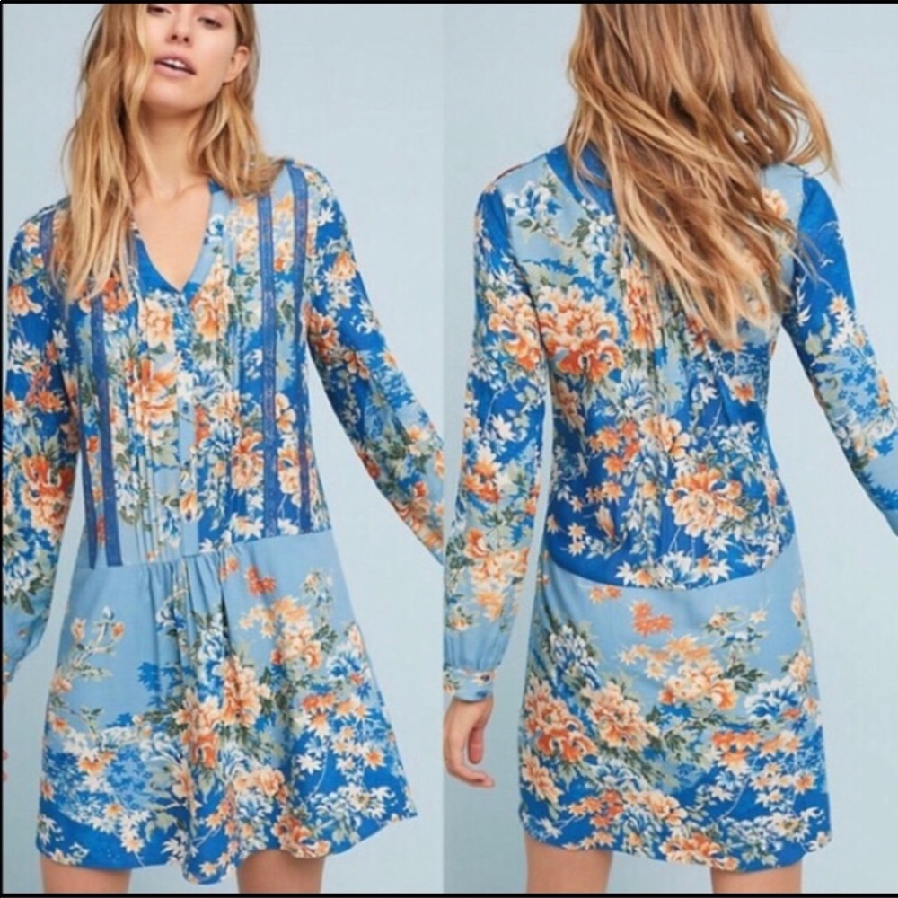 Anthropologie Floral Blue Dress